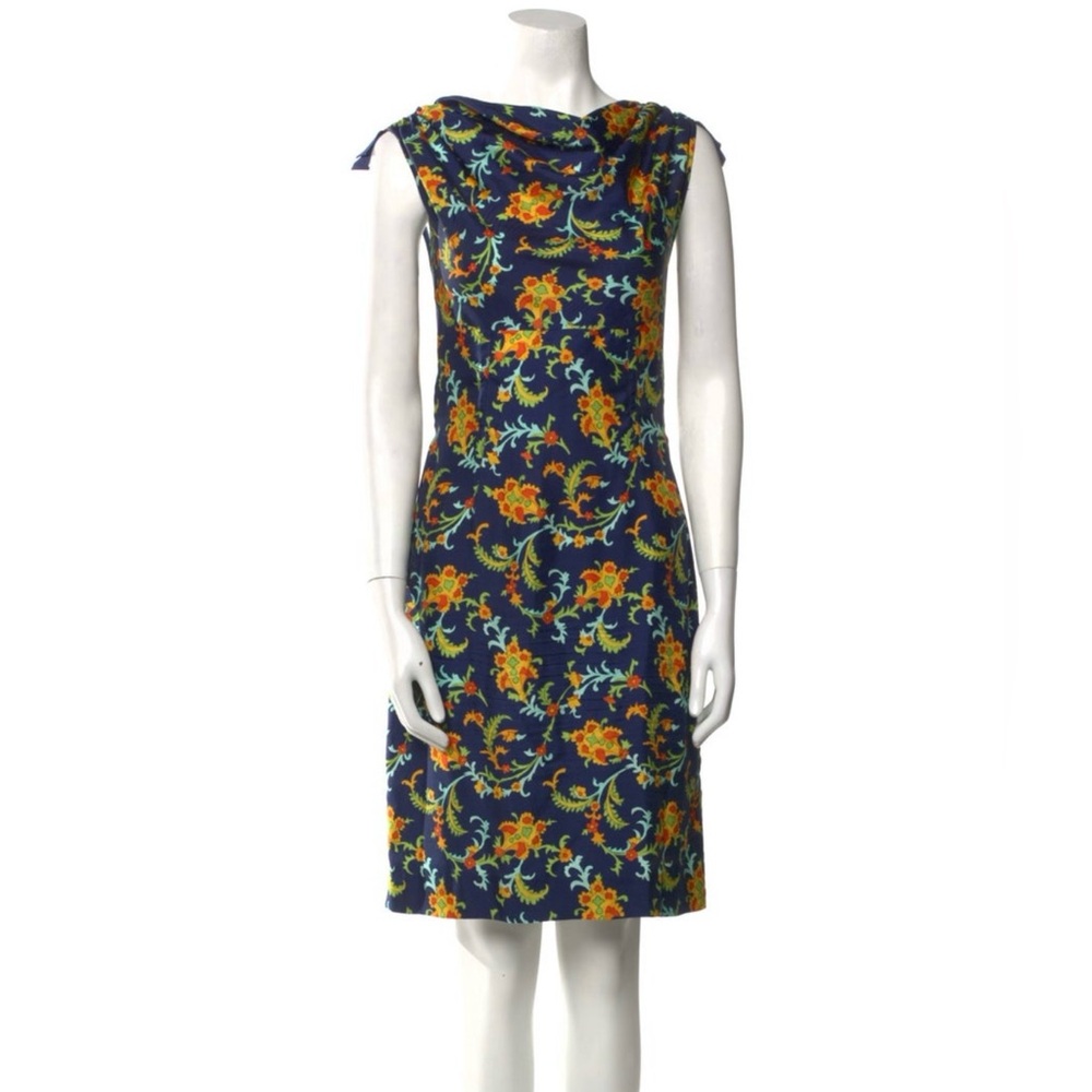 Oscar de la Renta Navy Floral Midi Dress - size 8